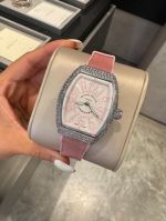 Franck Muller Vanguard V32 Imported Quartz Movement 32*42mm Diamond Pink Leather Band Watch